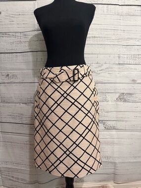 Banana Republic Beige and Black Grid Belted Pencil Skirt